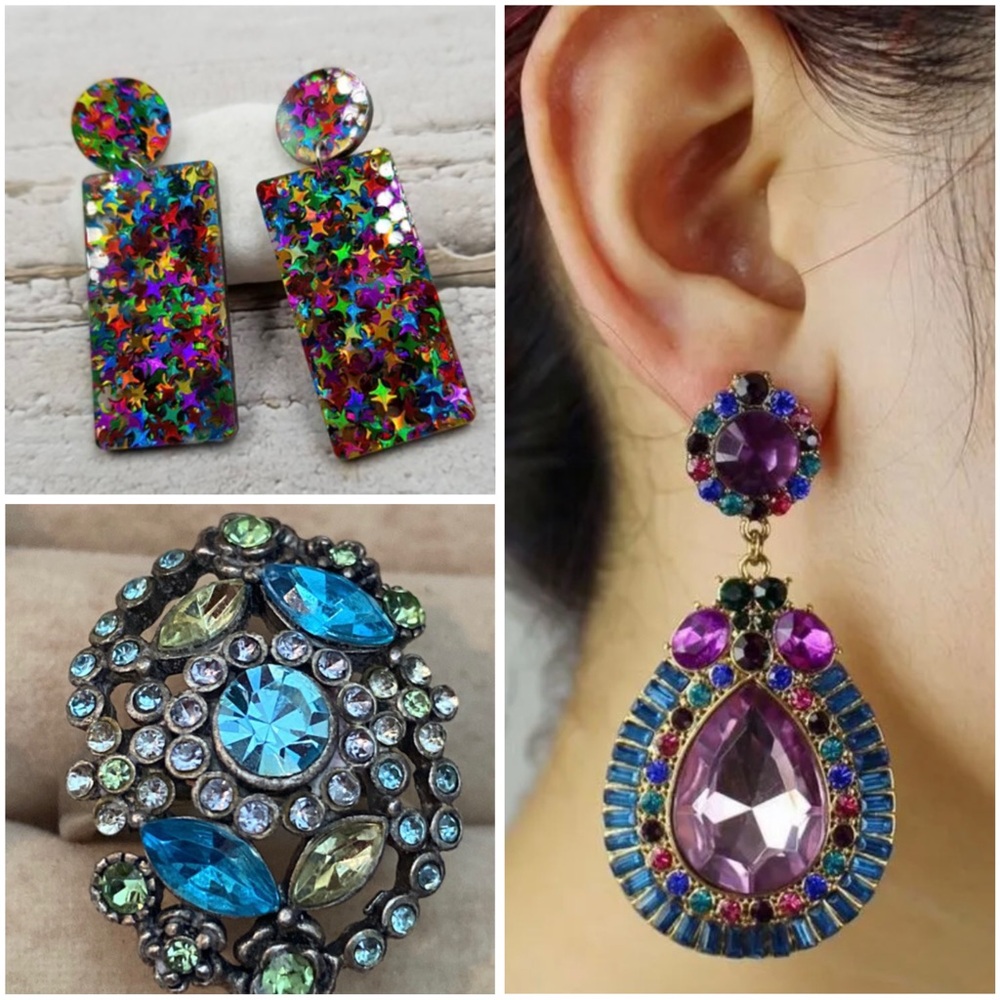 3 Piece Multicolor Statement Earrings and Ring Set